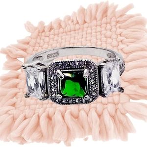 Created Emerald Center Stone & CZ Sterling Silver Ring